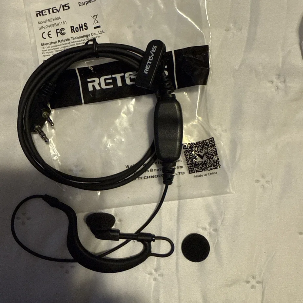 Retevis EEK004‎ 2-Pin Ear hook Earpiece Collar Clip & PTT Buttonblack Security